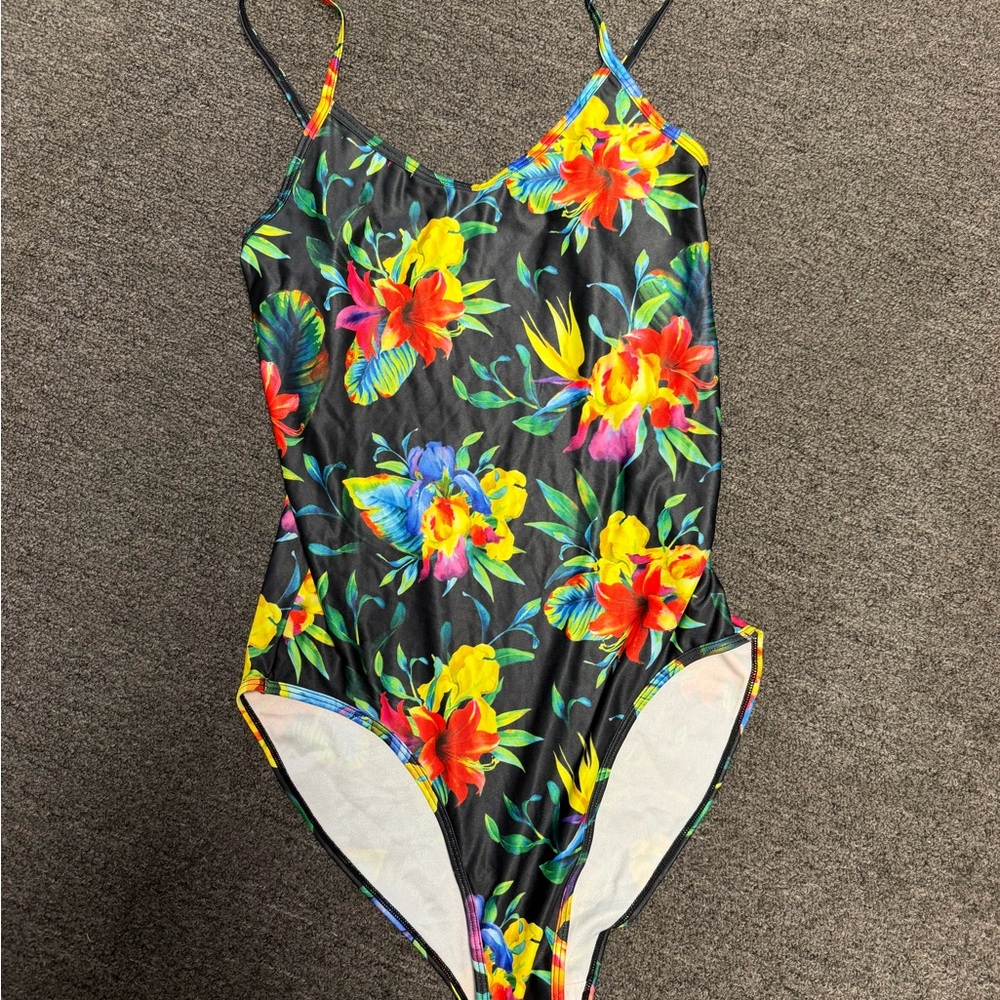 Ethika Floral One-Piece Swimsuit - Black with Multicolor Flowers